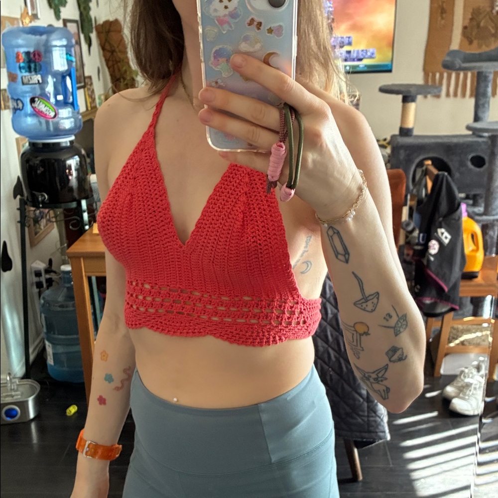 Red Crochet Halter Top